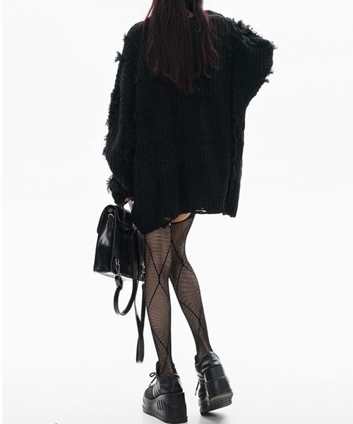 【セール】Fringe damage knit / フリンジダメージニット（ニット/セーター）｜Chick（チック）