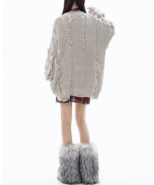 ニット・セーター IONSEOUL Damaged Crop Knit 4JH004 XU】design damage knit 5（ニット/セーター）｜XU（エックス
