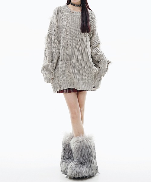 【セール】Fringe damage knit / フリンジダメージニット（ニット/セーター）｜Chick（チック）