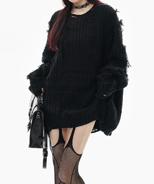 【セール】Fringe damage knit / フリンジダメージニット（ニット/セーター）｜Chick（チック）