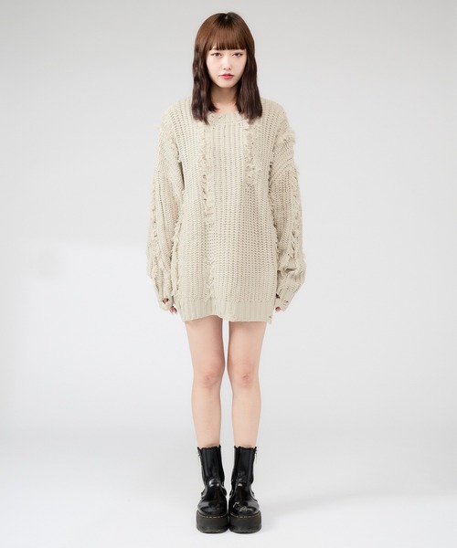 セール】Fringe damage knit / フリンジダメージニット（ニット