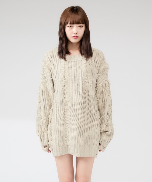 セール】Fringe damage knit / フリンジダメージニット（ニット
