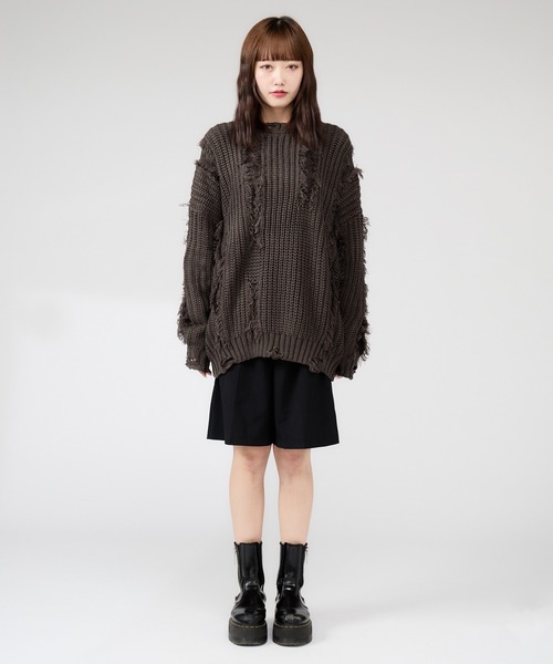 【セール】Fringe damage knit / フリンジダメージニット（ニット/セーター）｜Chick（チック）