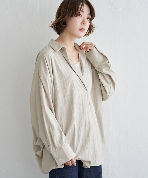 notch.(ノッチ)の「C/Nスキッパーシャツ(シャツ/ブラウス・レディース・オフホワイト/チャコール/ベージュ・M)」の3枚目の写真