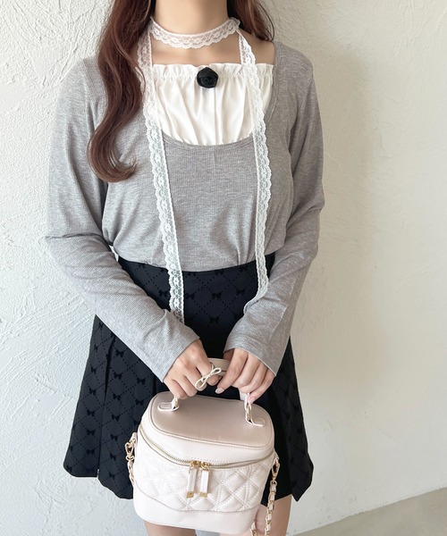 セール】レースリボン付きレイヤード風トップス【ZOZOTOWN限定