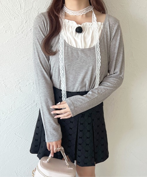 apres jour(アプレジュール)の「レースリボン付きレイヤード風トップス【ZOZOTOWN限定アイテム】(Tシャツ/カットソー・レディース・ブルー/ライトグレー/ピンク・X-LARGE/フリー)」の6枚目の写真