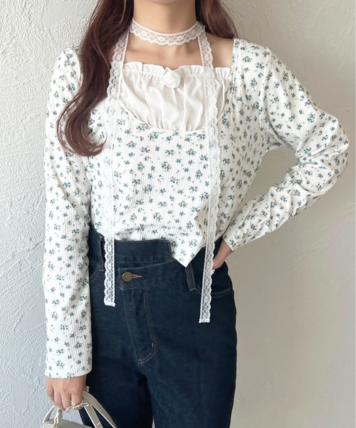 apres jour(アプレジュール)の「レースリボン付きレイヤード風トップス【ZOZOTOWN限定アイテム】(Tシャツ/カットソー・レディース・ブルー/ライトグレー/ピンク・X-LARGE/フリー)」の13枚目の写真