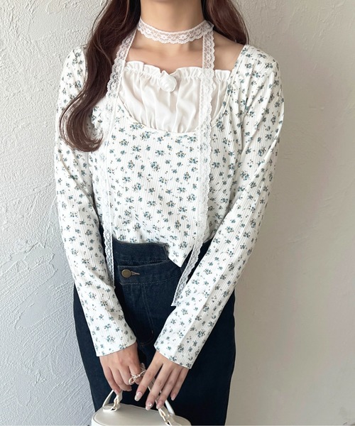 apres jour(アプレジュール)の「レースリボン付きレイヤード風トップス【ZOZOTOWN限定アイテム】(Tシャツ/カットソー・レディース・ブルー/ライトグレー/ピンク・X-LARGE/フリー)」の14枚目の写真