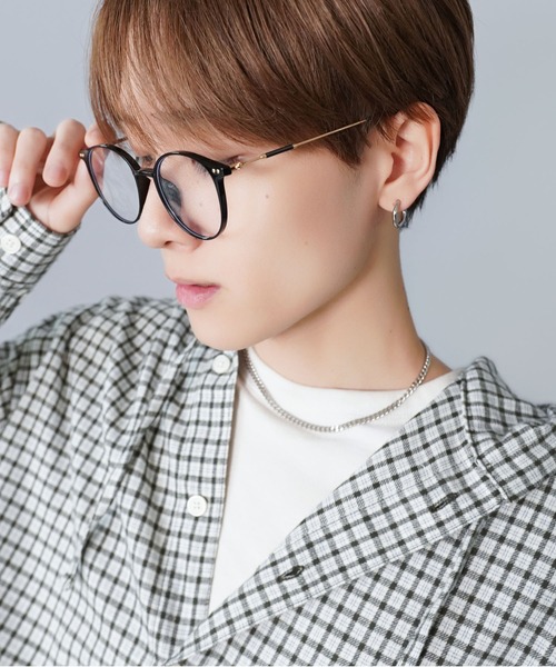 ゴールドテンプルボストン型伊達メガネ/細フレーム/黒縁/ユニセックス