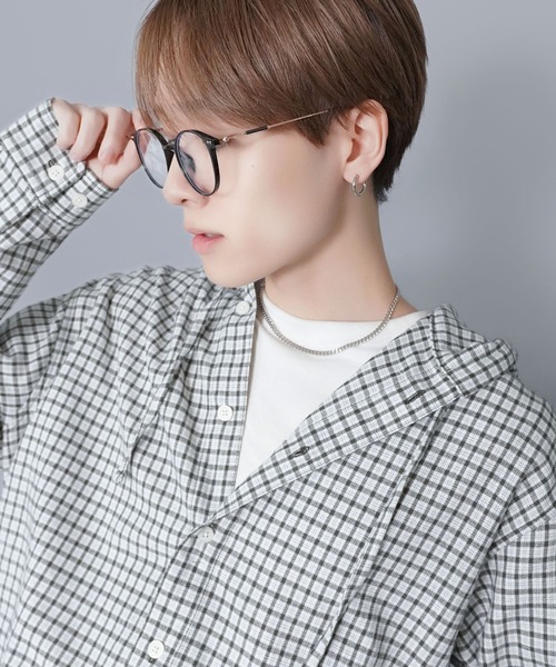 ゴールドテンプルボストン型伊達メガネ/細フレーム/黒縁/ユニセックス