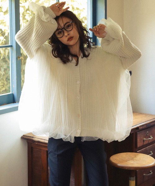 Lajour（ラジュール）の「[日本製]チュールカーディガン（カーディガン/ボレロ・レディース・ブラック/アイボリー・フリー）」の3枚目の写真