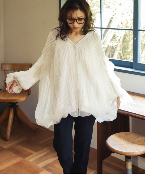 Lajour（ラジュール）の「[日本製]チュールカーディガン（カーディガン/ボレロ・レディース・ブラック/アイボリー・フリー）」の9枚目の写真