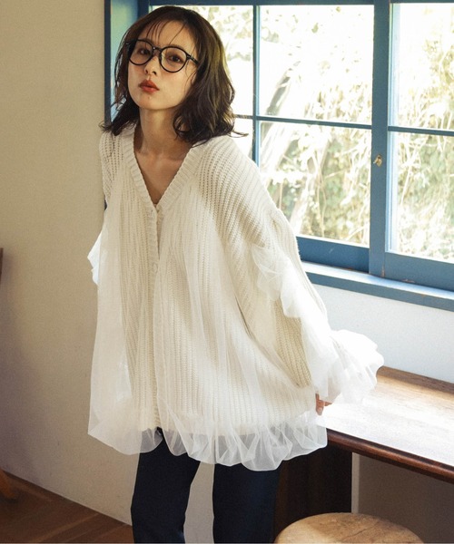 Lajour（ラジュール）の「[日本製]チュールカーディガン（カーディガン/ボレロ・レディース・ブラック/アイボリー・フリー）」の11枚目の写真