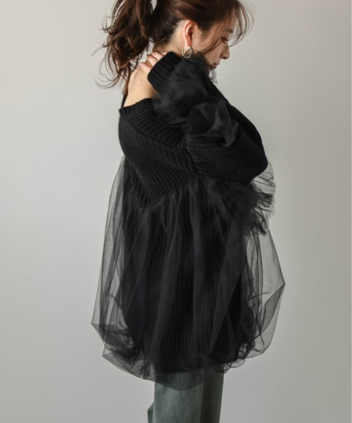 Lajour（ラジュール）の「[日本製]チュールカーディガン（カーディガン/ボレロ・レディース・ブラック/アイボリー・フリー）」の17枚目の写真