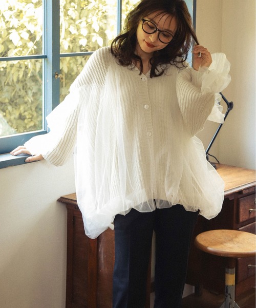 Lajour（ラジュール）の「[日本製]チュールカーディガン（カーディガン/ボレロ・レディース・ブラック/アイボリー・フリー）」の6枚目の写真