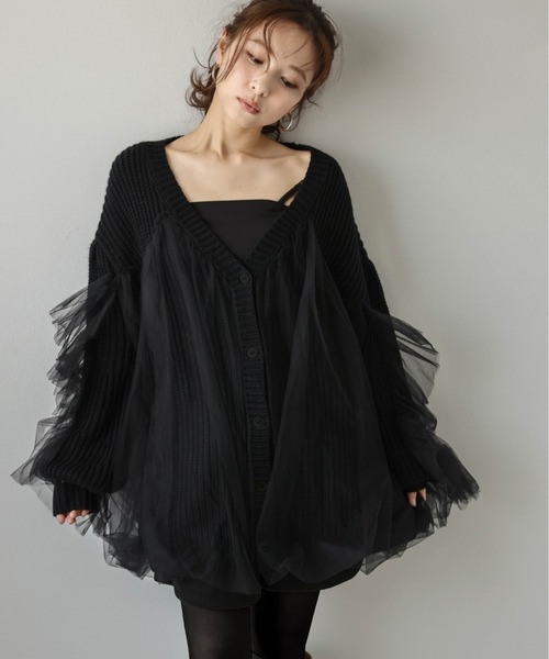 Lajour（ラジュール）の「[日本製]チュールカーディガン（カーディガン/ボレロ・レディース・ブラック/アイボリー・フリー）」の16枚目の写真