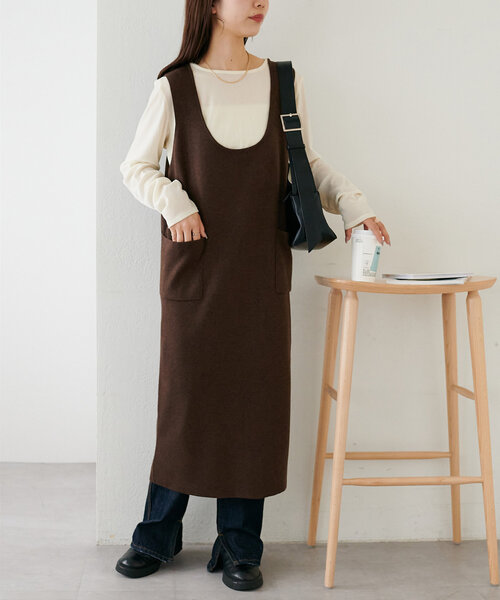DISCOAT（ディスコート）の「深Uネックノースリニットワンピース《WEB
