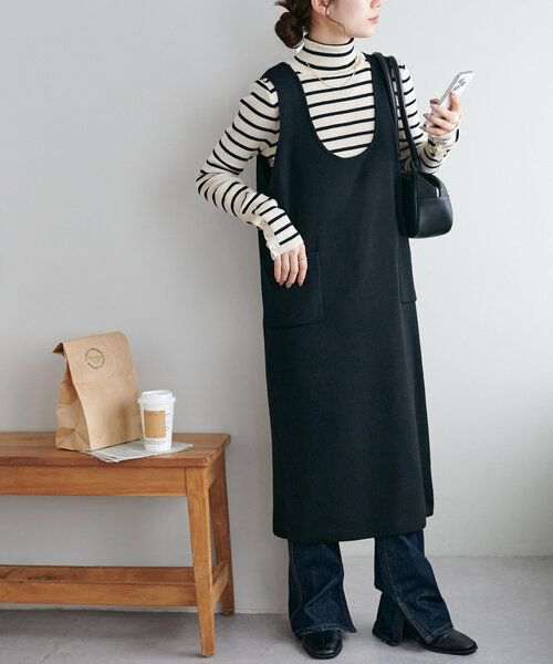 DISCOAT（ディスコート）の「深Uネックノースリニットワンピース《WEB