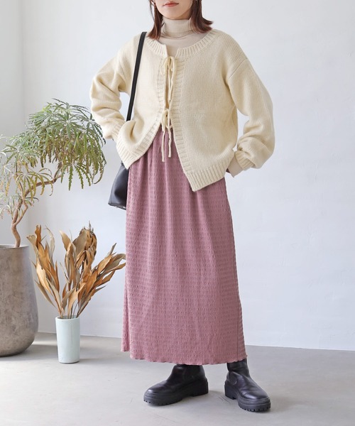 Crisp（クリスプ）の「2wayリボンニットカーディガン（ニット/セーター・レディース・レッド/アイボリー/グレイッシュベージュ・FREE）」の6枚目の写真