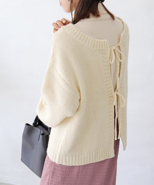 Crisp（クリスプ）の「2wayリボンニットカーディガン（ニット/セーター・レディース・レッド/アイボリー/グレイッシュベージュ・FREE）」の14枚目の写真