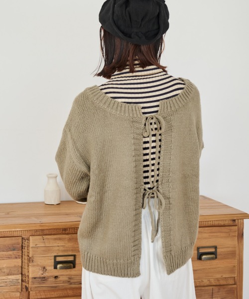 Crisp（クリスプ）の「2wayリボンニットカーディガン（ニット/セーター・レディース・レッド/アイボリー/グレイッシュベージュ・FREE）」の22枚目の写真
