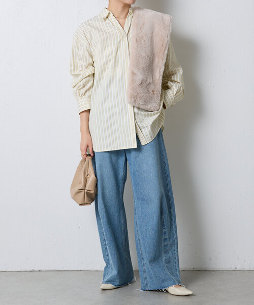 PAPILLONNER(パピヨネ)の「エコファービックマフラー(マフラー・レディース・アイボリー/チャコールグレー・FREE)」の4枚目の写真