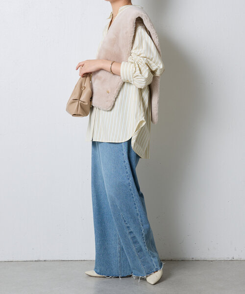 PAPILLONNER(パピヨネ)の「エコファービックマフラー(マフラー・レディース・アイボリー/チャコールグレー・FREE)」の5枚目の写真