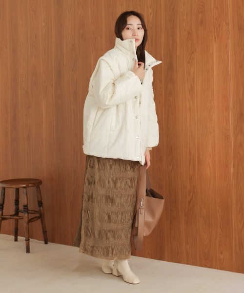 Bab（バブ）の「袖取り外し2WAYミドルキルティングジャケット（ダウンジャケット/コート・レディース・ベージュ/アイボリー/ブラック・M）」の8枚目の写真