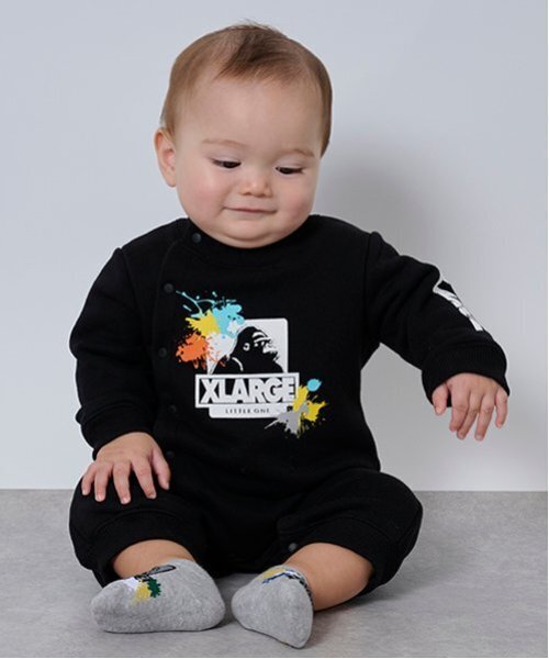 XLARGE KIDS（エクストララージキッズ）の「ペイントOGゴリラ2WAYオール（ロンパース・キッズ・グリーン/ブラック/トップグレー・50-70cm）」の2枚目の写真