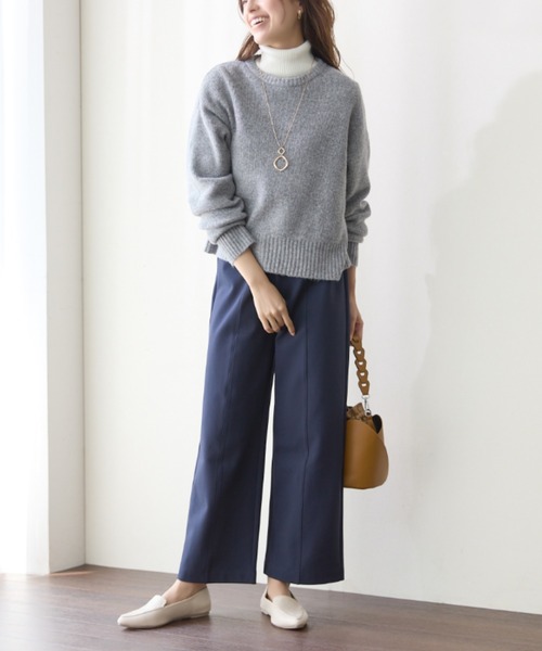 Tuche(トゥシェ)の「Tuche/トゥシェ スタイルアップ セミワイドパンツ 裏起毛(その他パンツ・レディース・ブラック/ネイビー・MEDIUM/LARGE)」の2枚目の写真