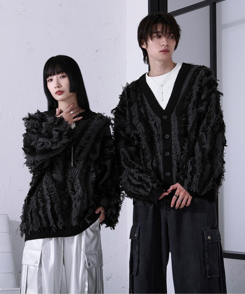 Ellno Loset(エルノロゼット)の「フリンジジャガードカーディガン(カーディガン/ボレロ・メンズ・ブラック/ブルーグレー・SMALL/MEDIUM/LARGE)」の11枚目の写真