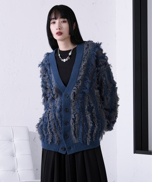 フリンジジャガードカーディガン（カーディガン/ボレロ）｜Ellno Loset