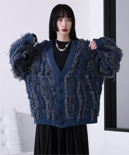 Ellno Loset(エルノロゼット)の「フリンジジャガードカーディガン(カーディガン/ボレロ・メンズ・ブラック/ブルーグレー・SMALL/MEDIUM/LARGE)」の17枚目の写真