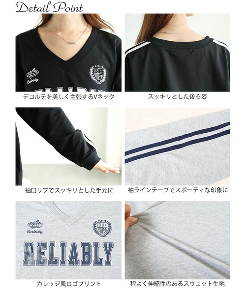GOLDJAPAN(ゴールドジャパン)の「袖ラインVネックロゴスウェット【大きいサイズ対応】(スウェット・レディース・ブラック/杢グレー・LL/3L/4L/5L)」の16枚目の写真
