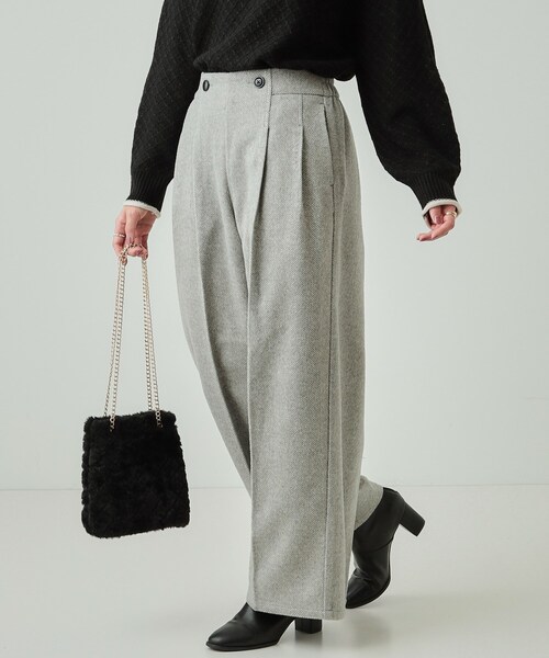 DRESKIP(ドレスキップ)の「◆センタープレスできれい見え あったか 柄アソート タックワイドパンツ【SHOO WARM】(その他パンツ・レディース・ダークブラウン系1/ライトグレー系4/ブラック系4・04/03/02/01)」の3枚目の写真