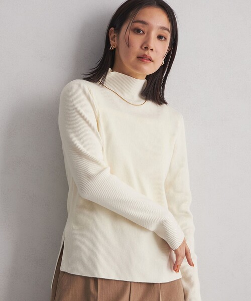 green label relaxing(グリーンレーベルリラクシング)の「【WEB限定】<at ease>リブ ニット プルオーバー -ウォッシャブル-(ニット/セーター・レディース・オフホワイト/ブラック/グレー・FREE)」の2枚目の写真
