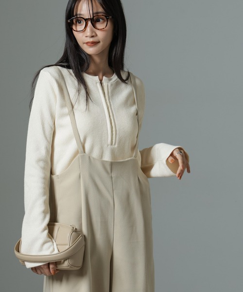 NANO universe(ナノユニバース)の「ホックヘンリーネックベルスリーブリブトップス(Tシャツ/カットソー・レディース・ライトベージュ/キャメル/ブラック・FREE)」の3枚目の写真