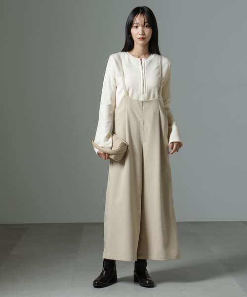 NANO universe(ナノユニバース)の「ホックヘンリーネックベルスリーブリブトップス(Tシャツ/カットソー・レディース・ライトベージュ/キャメル/ブラック・FREE)」の6枚目の写真