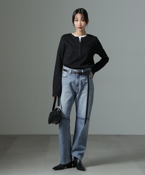 NANO universe(ナノユニバース)の「ホックヘンリーネックベルスリーブリブトップス(Tシャツ/カットソー・レディース・ライトベージュ/キャメル/ブラック・FREE)」の16枚目の写真