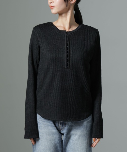 NANO universe(ナノユニバース)の「ホックヘンリーネックベルスリーブリブトップス(Tシャツ/カットソー・レディース・ライトベージュ/キャメル/ブラック・FREE)」の20枚目の写真