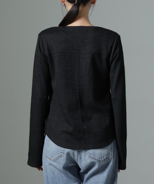 NANO universe(ナノユニバース)の「ホックヘンリーネックベルスリーブリブトップス(Tシャツ/カットソー・レディース・ライトベージュ/キャメル/ブラック・FREE)」の10枚目の写真