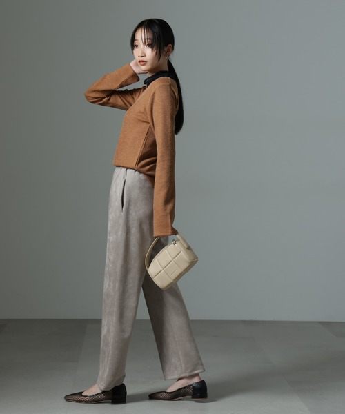 NANO universe(ナノユニバース)の「ホックヘンリーネックベルスリーブリブトップス(Tシャツ/カットソー・レディース・ライトベージュ/キャメル/ブラック・FREE)」の22枚目の写真