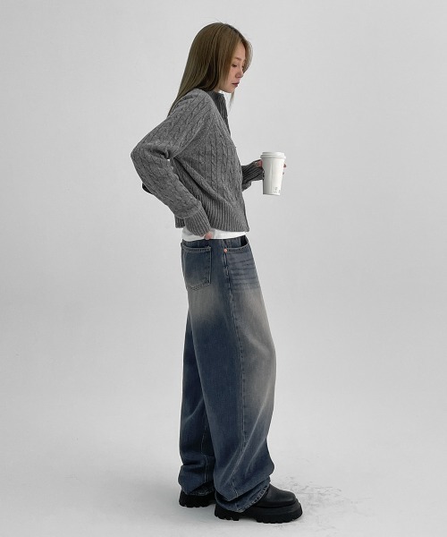 BLACKUP（ブラックアップ）の「[MADE] ベーシックケーブルニットジップアップ（パーカー・レディース・ブラック/グレー・ONESIZE）」の15枚目の写真