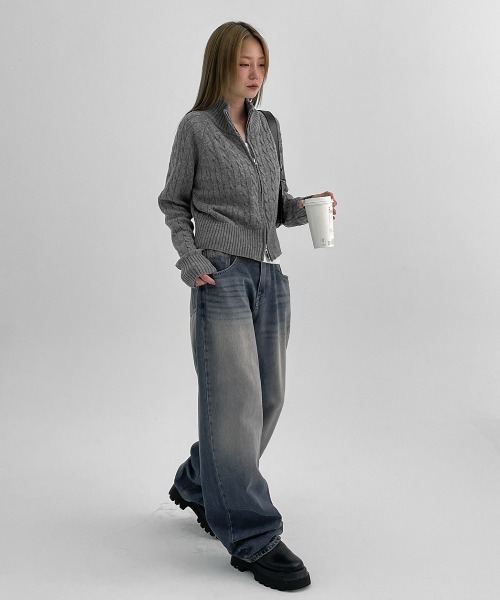 BLACKUP（ブラックアップ）の「[MADE] ベーシックケーブルニットジップアップ（パーカー・レディース・ブラック/グレー・ONESIZE）」の16枚目の写真