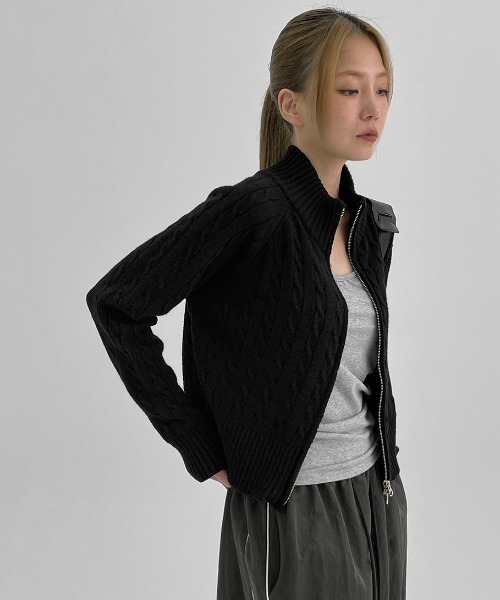 BLACKUP（ブラックアップ）の「[MADE] ベーシックケーブルニットジップアップ（パーカー・レディース・ブラック/グレー・ONESIZE）」の12枚目の写真