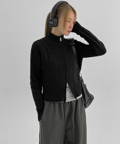 BLACKUP（ブラックアップ）の「[MADE] ベーシックケーブルニットジップアップ（パーカー・レディース・ブラック/グレー・ONESIZE）」の14枚目の写真