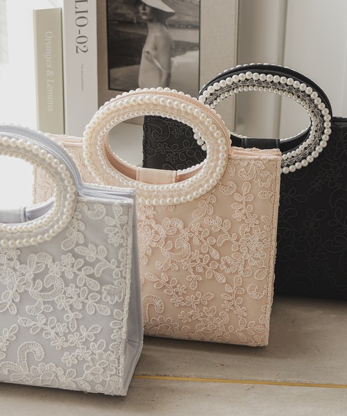 haremode（ハレモード）の「ハンドパール刺繍 パーティ オケージョン バッグ（クラッチバッグ・レディース・シルバー/ブラック/ベージュ・FREE）」の6枚目の写真