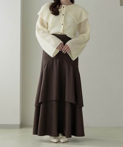 Ambre Neige（アンブルネージュ）の「big collar ribbon knit cardigan / ビックカラーリボンニットカーディガン（カーディガン/ボレロ・レディース・グレー/ライトブルー/アイボリー・FREE）」の4枚目の写真