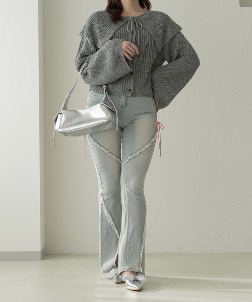 Ambre Neige（アンブルネージュ）の「big collar ribbon knit cardigan / ビックカラーリボンニットカーディガン（カーディガン/ボレロ・レディース・グレー/ライトブルー/アイボリー・FREE）」の5枚目の写真