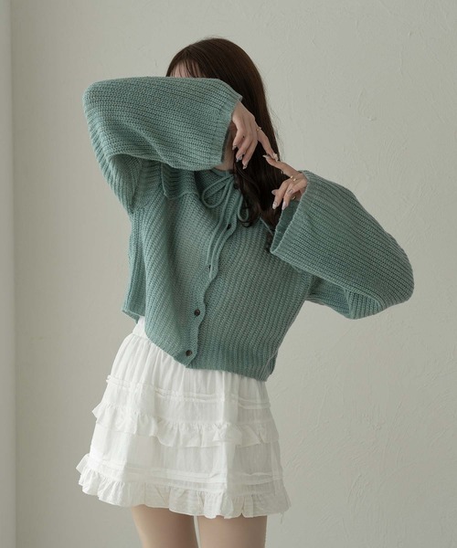 Ambre Neige（アンブルネージュ）の「big collar ribbon knit cardigan / ビックカラーリボンニットカーディガン（カーディガン/ボレロ・レディース・グレー/ライトブルー/アイボリー・FREE）」の7枚目の写真